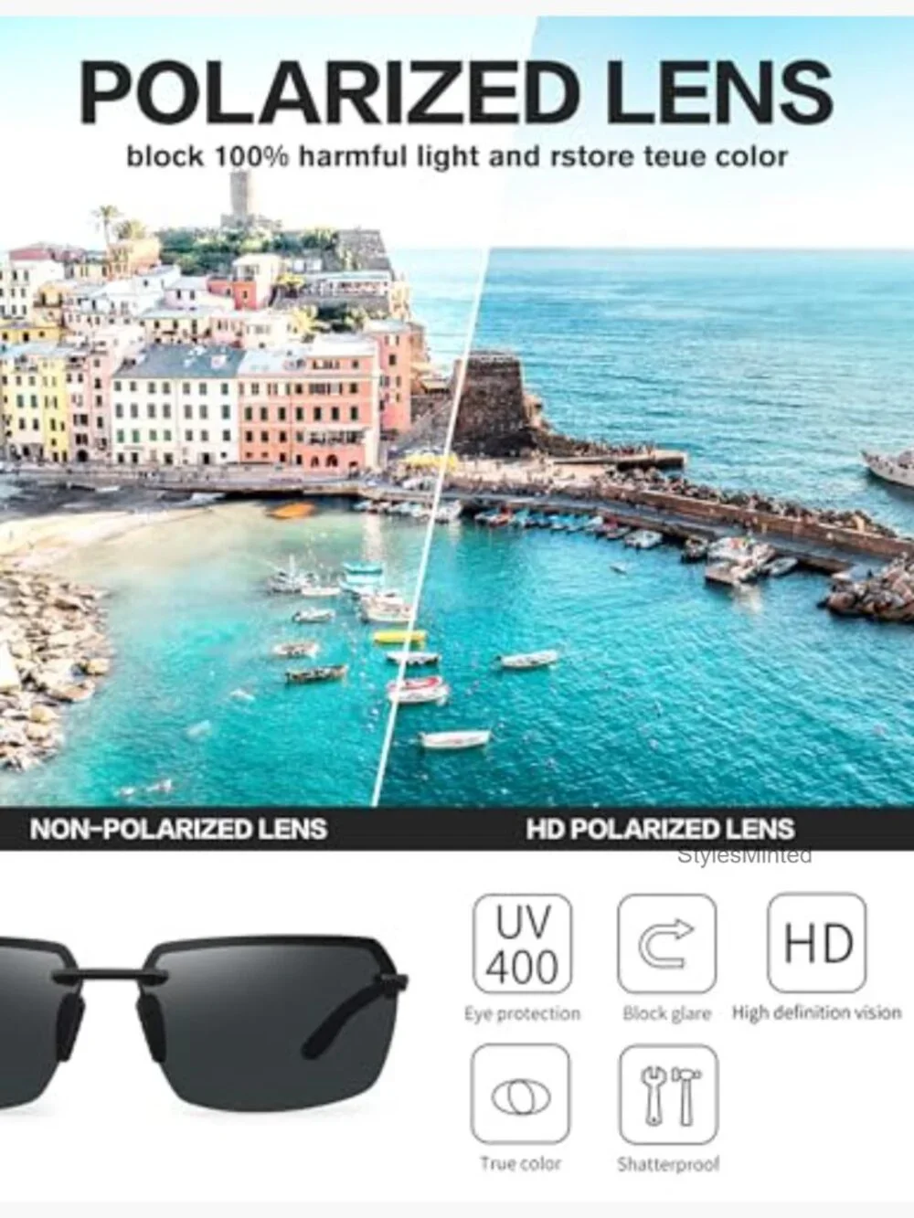 Mens Polarized Sunglasses Rimless UV Protection AL-MG Frame Driving Fishing